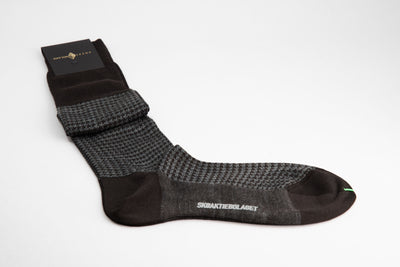 Sozzi Wool Houndstooth Socks - Espresso Granite