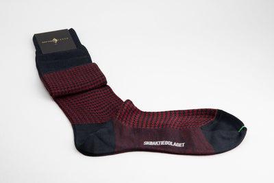 Sozzi Wool Houndstooth Socks - Navy Burgundy