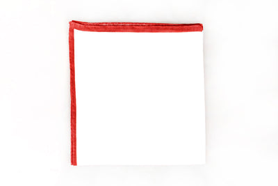 Sozzi Pocket Square - Linen White & Red